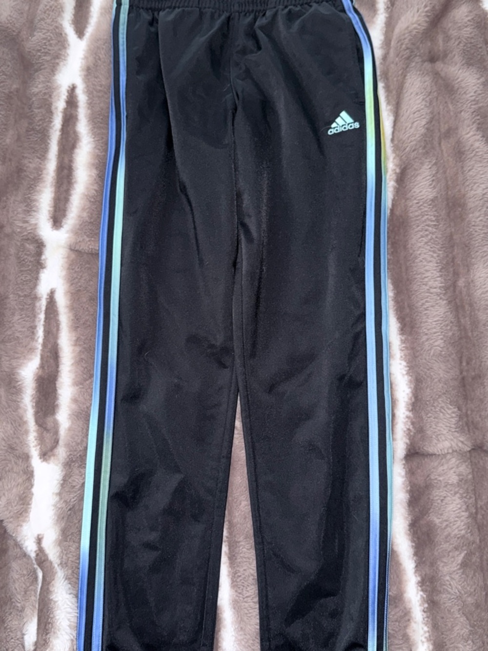 adidas Black Sweatpants with Blue and Mint Green Side Stripes
